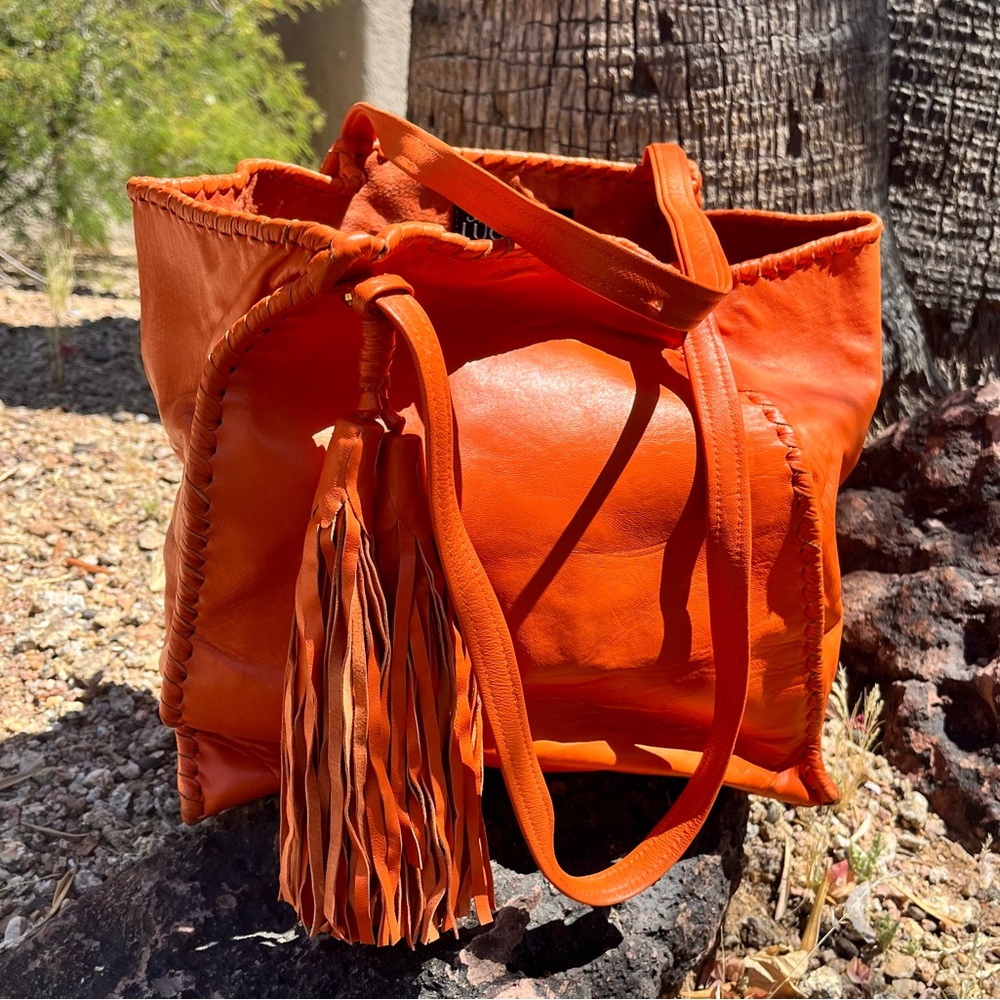 Anthony Luciano Tangerine Leather Hobo Bag Shoulder Tassel